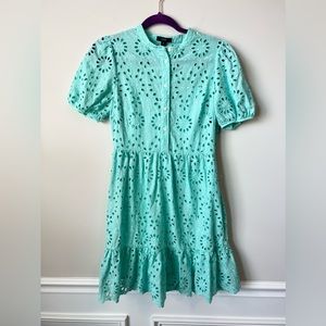 J.Crew Tiffany blue ruffle  eyelet dress size 0